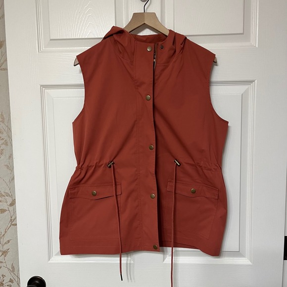 Young Usa Jackets & Blazers - YOUNG USA Utility Vest‎ Hooded Drawstring Pockets Zip Snap Rust XL Polyester